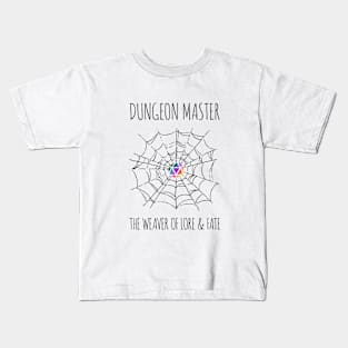 Dungeon Master the Weaver of Lore & Fate - rainbow & black - LGBTQ+ ttrpg dice Kids T-Shirt